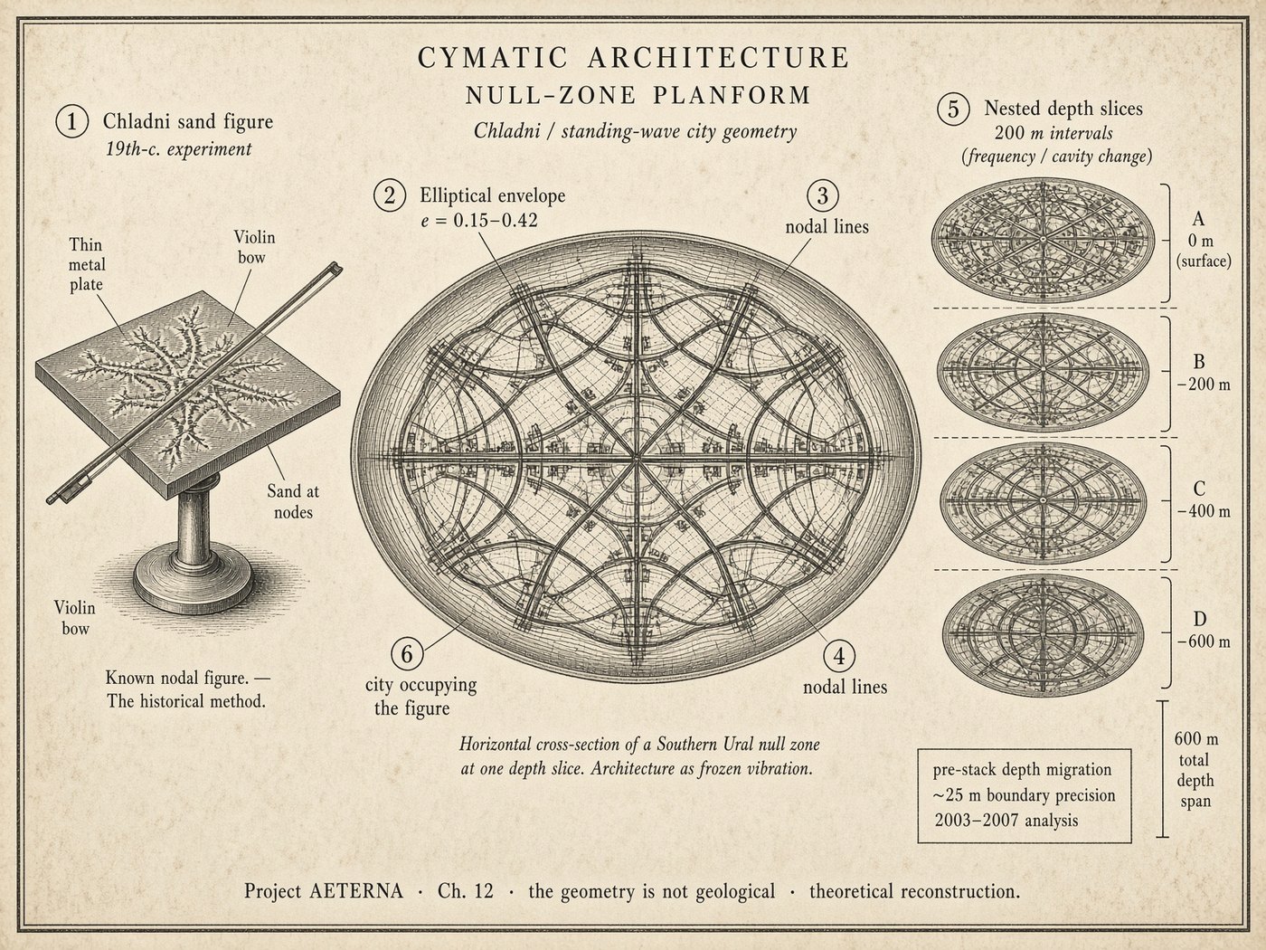 Atlas plate: Cymatic architecture. Null-zone planform.