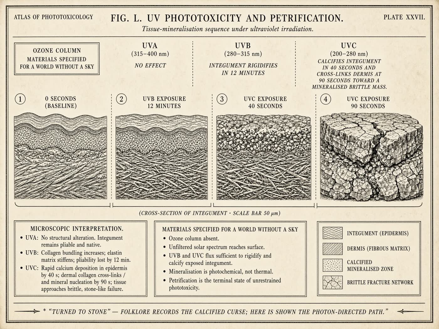 Atlas plate: UV phototoxicity and petrification. Dermis and integument.