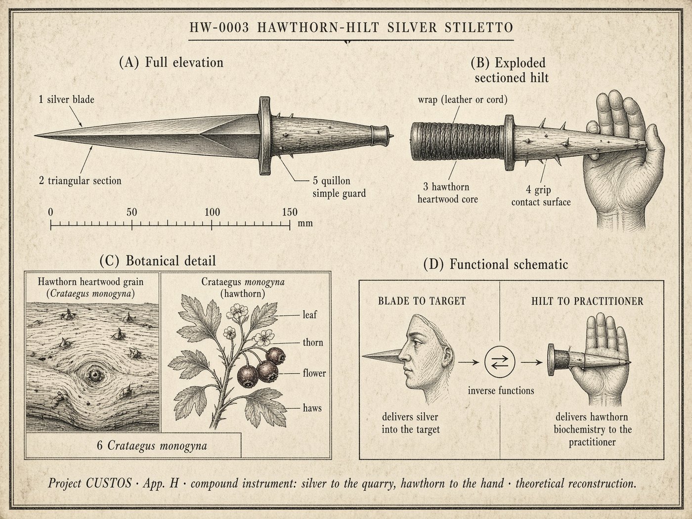 Atlas plate: Hawthorn-hilt silver stiletto. Hawthorn grip.