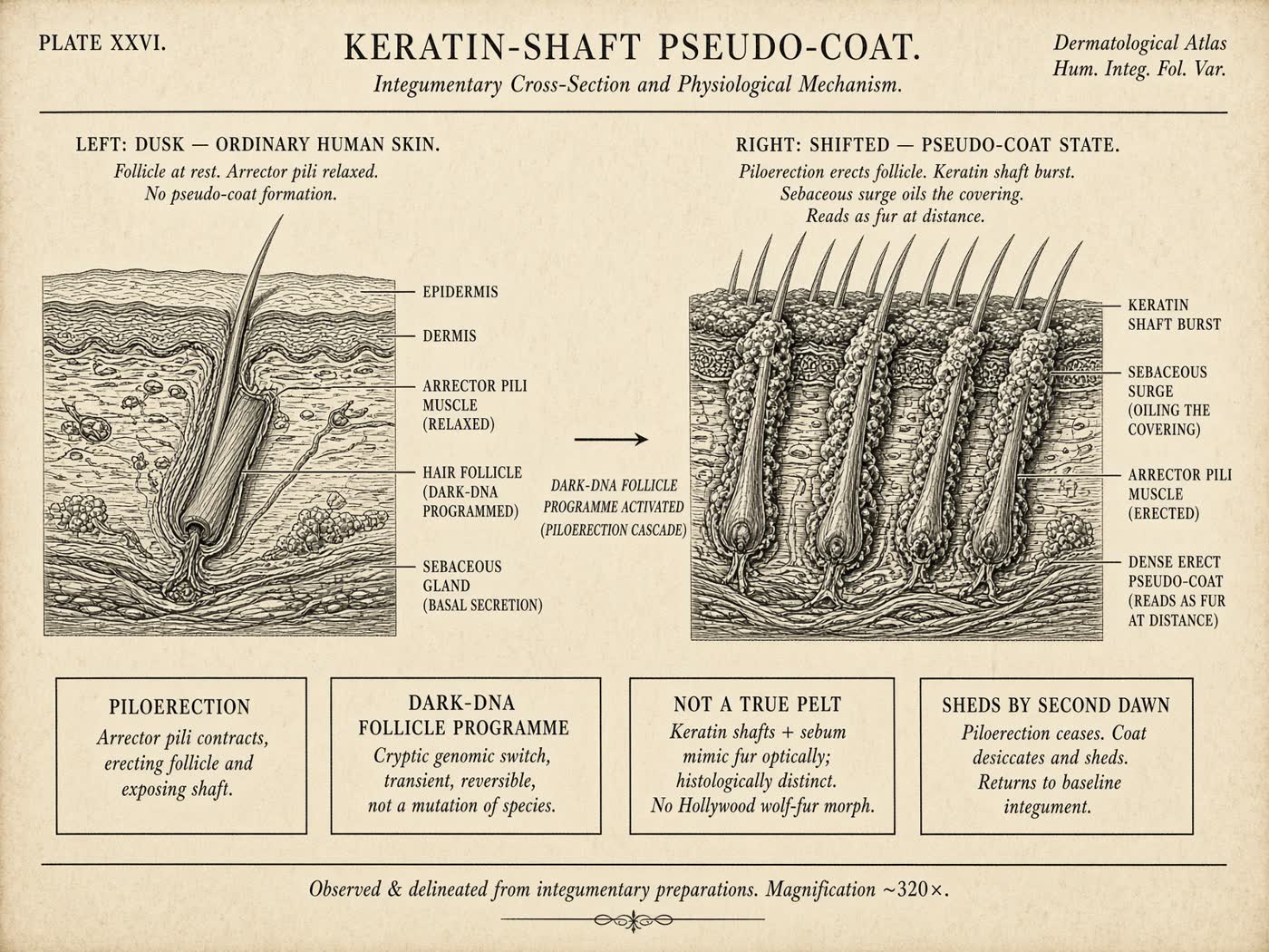Atlas plate: Keratin-shaft pseudo-coat. Follicle.