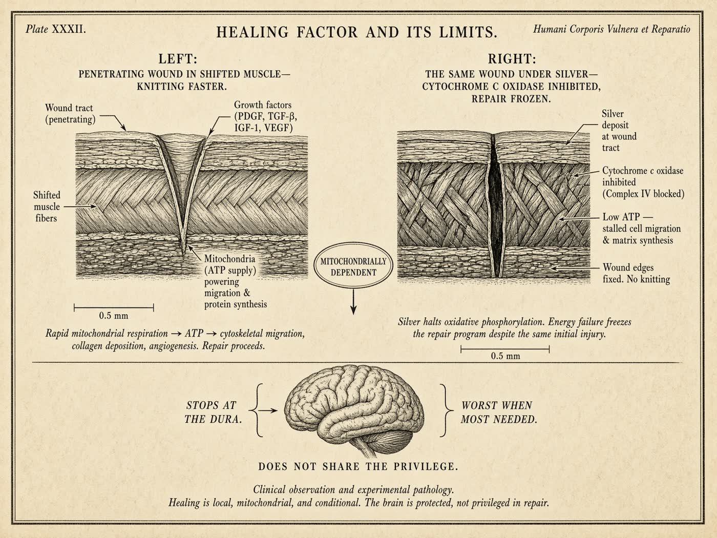 Atlas plate: Healing factor and its limits. Periphery, not brain.
