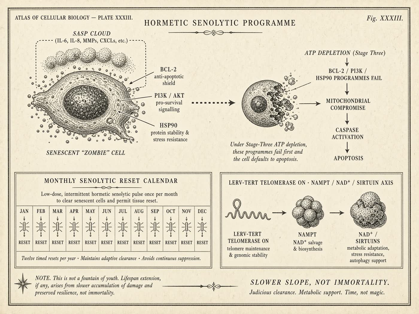Atlas plate: Hormetic senolytic programme. Senescent cells.